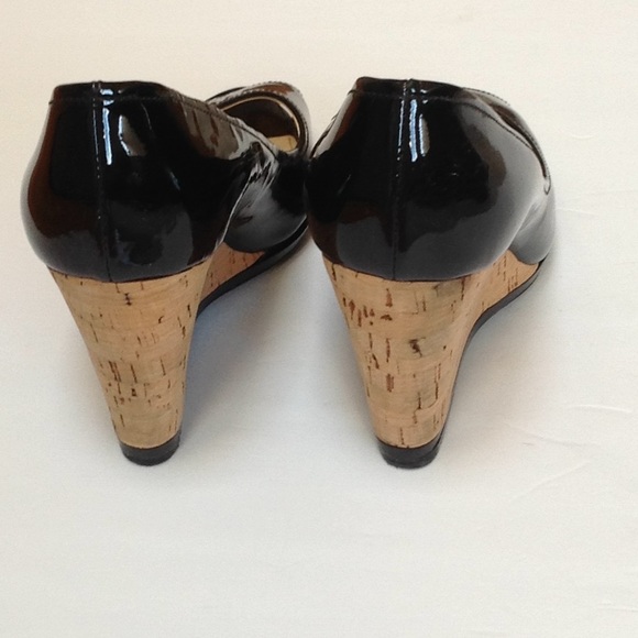 Prada Peep Toe Patent Leather Cork Wedge Pump - Picture 5 of 8